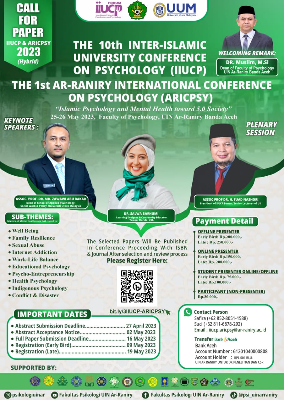 					View Vol. 1 No. 1 (2024): Islamic Psychology and Mental Health Toward 5.0 Society
				